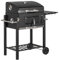 Outsunny Charcoal Grill BBQ Trolley with Adjustable Charcoal Grate, Garden Metal Smoker Barbecue with Shelf, Side Table, Wheels, Built-in Thermometer, Bottle Opener