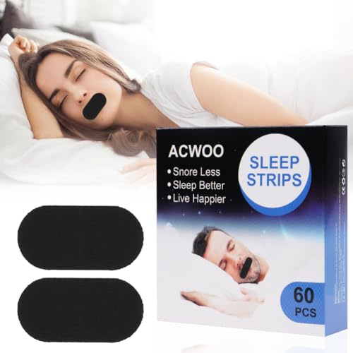 ACWOO Nastro per la Bocca per Dormire, 60PCS Strisce Bocca Anti Russare, Ovale Mouth Tape for Sleeping, Nastri Anti Russare per Promuove la Respirazione Nasale, Migliore Respirazione e Sonno (Nero)