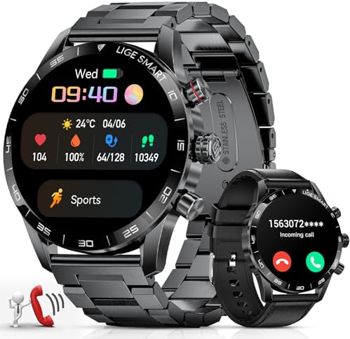 Montre Connectée Homme 1,43'' AMOLED Montre Connectée avec Appel Bluetooth Assistant Vocal, 2 Bracelets,124 Modes Sportifs, Autonomie de 15 Jours, SpO2, Calorie, Etanche Smartwatch pour iOS Android…