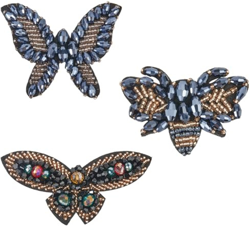 GORGECRAFT 3 toppa con Strass A Farfalla con Perline di Vetro Ape Libellula Cristalli Toppe Da Cucire Decorative In Tessuto Ricamato Applique per Vestiti Borse Giacche Jeans Riparazioni Decorazioni