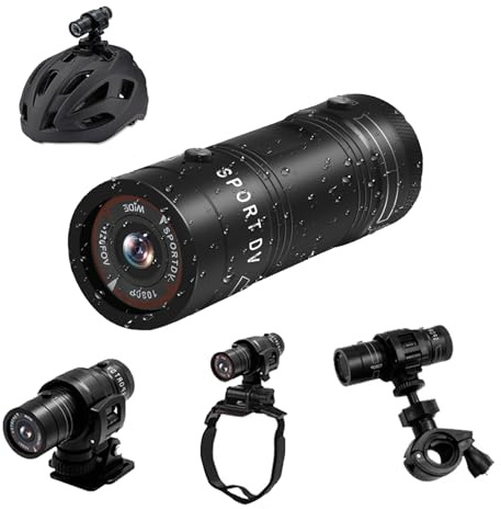 Tebetu Action Camera Portatile 1080P, Mini Sports Cam Impermeabile senza WiFi, Sports Videocamera per Bici e Moto 120° per casco Impermeabile con Microfono Integrato per Moto, Bici, Casco e Manubrio