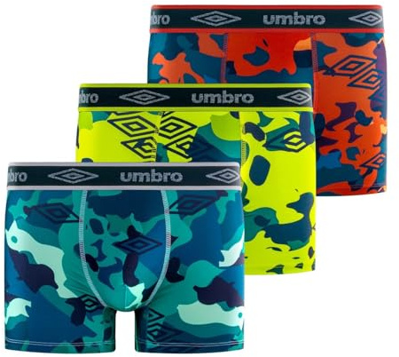 Umbro Caleçon Boxer Homme Sport, Lot de 3 | Homme, Coupe Ajustée, Sport, Imprimés originaux, Ultra-doux, Respirant, Tissu extensible, Doublure 100% Coton, Ceinture Large