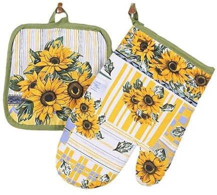Lot de 2 gants de cuisine et maniques résistants à la chaleur pour cuisine, barbecue, barbecue (tournesol)