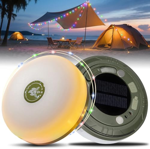 Hiromeco 2-in-1 Solar Camping Lights String: 5 Modes IP65 Waterproof - 1200mAh Battery USB/Solar Charging for Outdoor Tents RV Hiking - Backyard Party Decor - 29.52ft