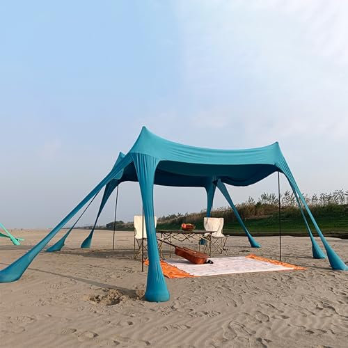 Benebomo Tenda parasole da spiaggia, grande tenda parasole per esterni, per 6-8 persone, protezione UV per spiaggia, campeggio, pesca e picnic (Blu)