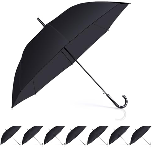 Lot de 8 parapluies de mariage noirs à ouverture automatique, fermes et durables, coupe-vent, protection UV, grand parapluie de pluie pour extérieur, mariage, mariée, marié, photographie, golf