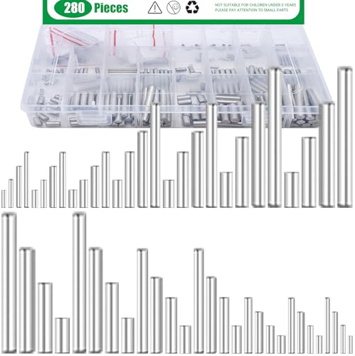 Yauhar 280Pcs 28 Sizes 304 Stainless Steel Dowel Pins Assortment Set, M1.5 M2 M2.5 M3 M4 M5 M6 Shelf Support Peg Pin Rod Fasten Elements