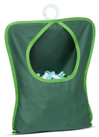 Borsa per mollette per stendibiancheria con gancio, porta mollette in cotone, lunghezza 39 x larghezza 29 cm, porta mollette riutilizzabile a doppia cucitura, cesto lavabile da appendere per bucato