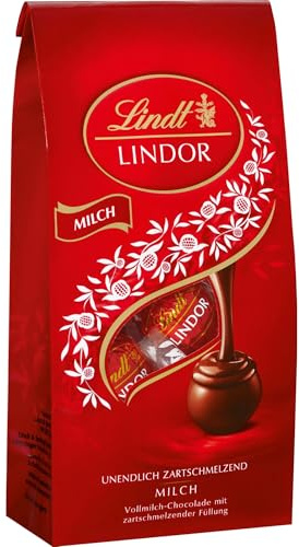 Lindt Schokolade | LINDOR Beutel Milch | 137g | 10 Kugeln in Vollmilch-Schokolade mit zartschmelzender Füllung | Schokoladen-Geschenk