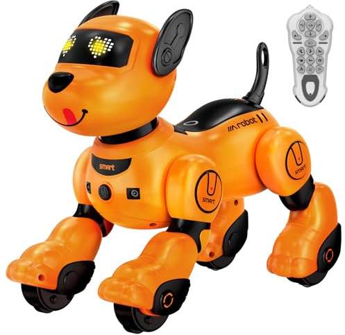 anysun Chien Robot, Jouet Chien Robot Rechargeable, Jouet Programmable avec Fonction Suiveur, Commandes Vocales, Télécommande, Détection Tactile, Cadeau de Noël Idéal pour Les Enfants (Gelb)