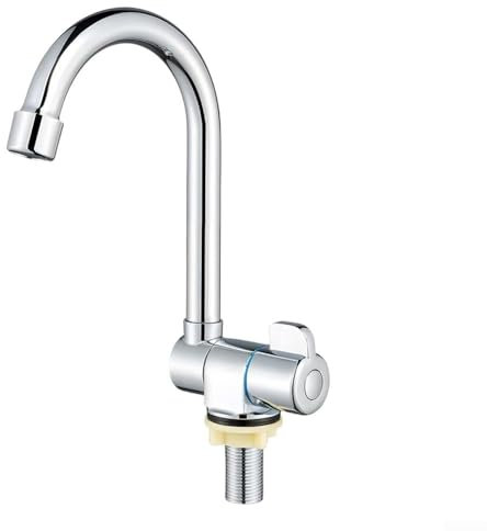 ComfyHarbor Stainless Steel RV Kitchen Faucet 360 Degree Folding Tap Rotating Single Cold Water G1/2 Thread Fitting For Caravan Sink Basin