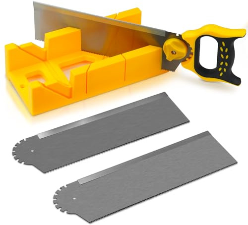 Konvixon 4PCS Miter Box and Saw Set, 3.95 × 12-Inch Extra-Wide Mitre Box with 3 Mitre Saws for Heavy-Duty Tasks, Miter Box with Saw Included for Precise Miter and Bevel Cuts Woodworking DIY Crafting