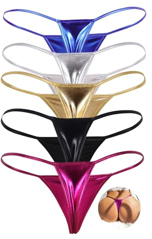 ohyeahlady Women Shiny G-strings Sexy Micro Thongs T-back Tangas Panties | Soft Faux Leather, Liquid Metal Finish, Low Rise Hipster Panties, Plus Size Underwear, Rave Festival Clubwear,No-Show,Comfort