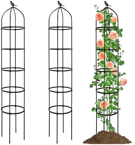 2 stycken rankobelisk metall 205 cm hög med 38 cm diameter förlängare – väderbeständigt trädgårdsstöd för rosor och blommor, trädgård obelisk, fristående växtstöd för klätterväxter, rankpelare