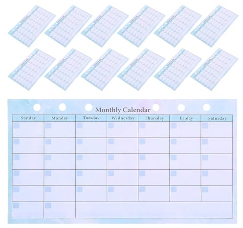 ZUNOXAZ Recambios para Planificador Mensual A6 6 Anillas, Papel Organizador de Presupuesto, Insertos de Calendario Semanal 14 Hojas por Libro, Pack de 10 Unidades para Oficina y Hogar