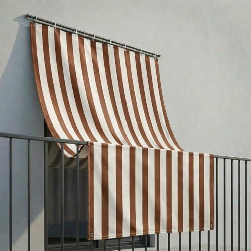 INTRECCI Tenda da Sole per Esterno, Verande e Balconi, Impermeabile, a Caduta, 145x250 cm con Occhielli Laterali, Telo Ombreggiante, Riduce Luce e Calore, Migliora la Privacy, a Righe Colore Marrone