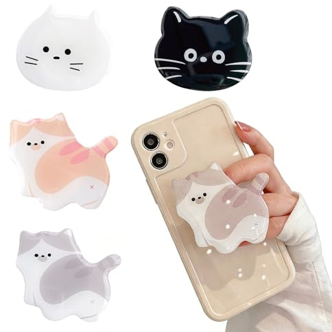 JYXNU 4 pcs Soporte para Anillo de teléfono Celular Gatito Soporte, Soporte de Anillo de Agarre para teléfono móvil, Agarre Seguro, Comodidad Diaria para Smartphones y tabletas, Plegable y retráctil