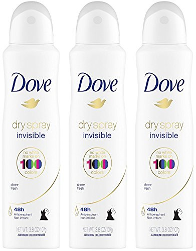 Dove Dry Spray Antiperspirant - Invisible - Sheer Fresh - Net Wt. 3.8 OZ (107 g) Per Can - Pack of 3 Cans