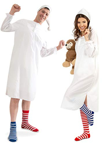 KarnevalsTeufel Costume de transducteur de rêves 4 pièces comprenant une chemise de nuit, un bonnet, des chaussettes hautes et un bonnet de nuit, un carnaval (L)