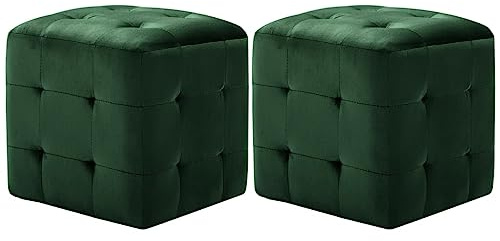 vidaXL 2X Pouf a Cubo Imbottiti Morbidi Eleganti Robusti Arredo Casa Poggiapiedi Sgabello Ottomana Verde in Velluto Telaio in Legno