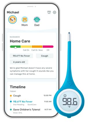 Kinsa QuickCare Smart Digital Thermometer for Adults, Kids and Babies, Oral, Rectal & Underarm Thermometer, App-Connected Fever and Symptom Tracking, Fast Accurate Readings