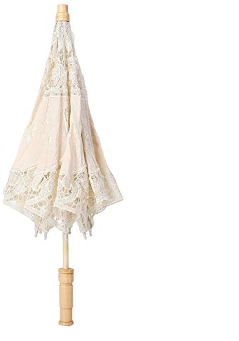 VIFER Lace Umbrella Handgefertigt Spitzenschirm Spitze Blumen Stickerei Sonnenschirm Hochzeit Brautschirm Fotografie-Requisiten Regenschirm (Beige)