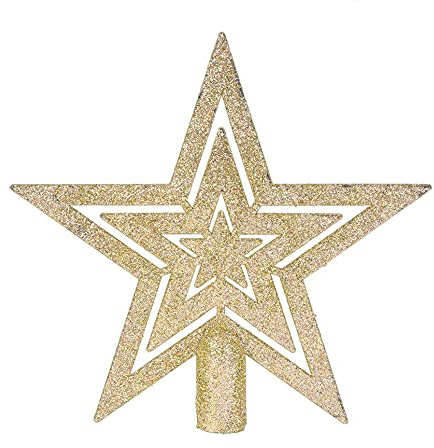 Adorno para árbol de Navidad con purpurina dorada – 18 cm – diseño cerrado moderno – estrella para el árbol de Navidad de plástico