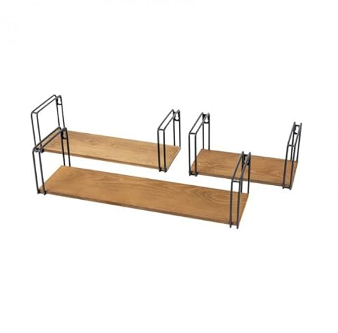 Velano - Loft Wandregal Komplettset, Metallregal, Schweberegal, Hängeregal - 43/33/23 cm, Schwarz Eisen, Kiefernholz - 3er-Set Regale für Küche, Badezimmer, Wohnzimmer, Schlafzimmer - FBL 4