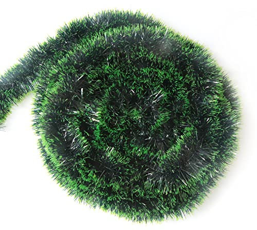 10 m / 32.8 ft Christmas Tinsel Garland, Long Xmas Garland Decorations Metallic Tinsel Strands Christmas Tree Boa Hanging Decoration for Christmas Home Decorations Wreath Wedding Party (Dark green)