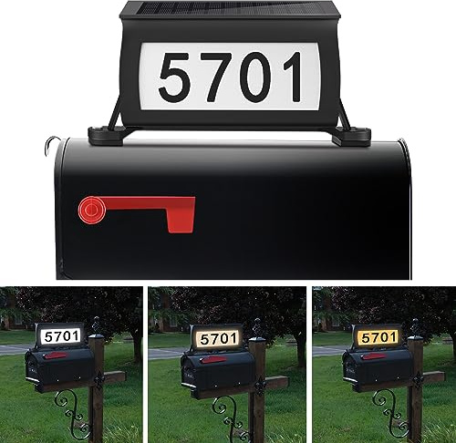 CLAONER Panneau d'adresse solaire pour boîte aux lettres, numéro de maison - Design lumineux double face IP65 - Étanche - 3 couleurs en 1 - Facile à installer - Pour Vistor, Mailman, UberEats, Service