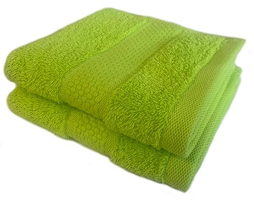 Sue Rossi Face Cloths Pack of 2 or 6, Turkish Combed Cotton, 30cm x 30cm Wash Cloth Fingertip Flannel, Soft & Absorbent, 600gsm Thick Bathroom Towels Set (Lime Green, 2)