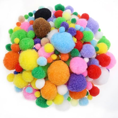 TOAOB 300 Stück Pompons 10mm bis 40mm Bunte Pompom Flauschigen Plüsch set Bälle Kunst Bommel für Lustige DIY Kreative Handwerk
