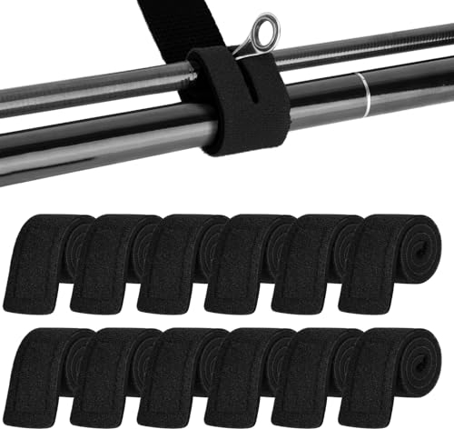 Annyswit 12 Stück Einstellbar Angelrute Gürtel Neopren Klettverschluss Krawatten Riemen Angel Elastische Rutenbänder für Feste Angelruten Gear Strap Spinn & Meer & Feeder Rute (Schwarz)