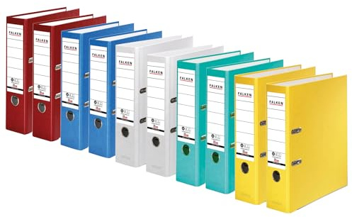 Original Falken 10er Pack Recycolor Umwelt-Ordner Öko. Made in Germany. Farbiger Papierbezug außen 8 cm breit DIN A4 farbig sortiert Ringordner Aktenordner Briefordner CO2-Neutral Blauer Engel