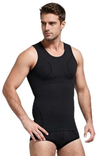 PEONNYT Sömlös bambu träkol kompressionsväst dölja humör undertröjor herr slimmande kroppsformare väst elastisk smal formkläder, Svart, 3XL