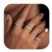 CASSIECA 9Pcs Silber Ringe für Frauen, Silber Stack Ringe Set mit Kubischer Zirkon Daumen Ring Fingerring Verlobung Versprechen Offene Ringe Ring Schmuck für Freundin Frau Mom