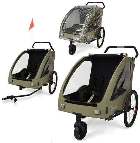 509 Trailer II, Multi Use Bicycle Trailer for Kids from 6m Up, for Pet, for Cargo, Convertible to 3-Wheel Push Wagon, Max Load 50kg, Include Raincover