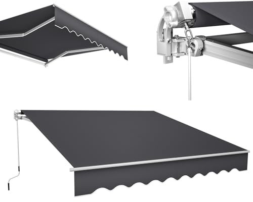Store pour balcon et terrasse - Store à bras articulés 300 cm avec manivelle, store solaire réglable en inclinaison, imperméable et protection UV, tissu robuste, cadre en aluminium, anthracite