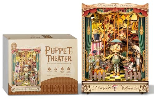 Book Nook Kit for Adults, DIY Miniature House Kit, Booknook 3D Wooden Puzzle for Bookshelf Decor, Birthday Gift for Family, Friends - Puppet Theater
