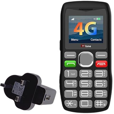 TTfone TT890 4G seniortelefon – lättanvänd stor knapp mobiltelefon med nödhjälpsknapp, USB-C-laddning, Bluetooth, kamera – GiffGaff med nätladdare