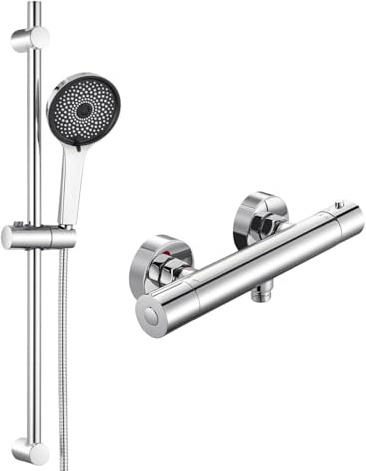 Auralum Duschsystem Komplettset mit Thermostat Duscharmatur,Edelstahl Duschstange 700mm mit Thermostat Duscharmatur,1500mm Edelstahl Schlauch & Handbrause