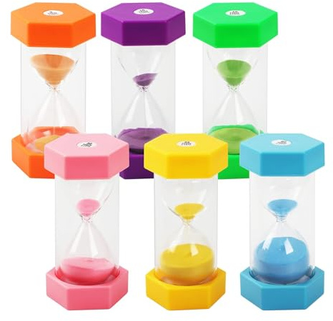 Uxreoib Set di clessidre colorate 1/3/5/10/15/30 minuti, set di orologi per uova, timer di sabbia, per bambini, lavarsi i denti, Kita, ufficio, decorazione per la casa