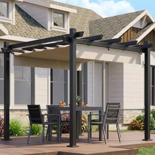 JUMMICO Aluminium Pavillon, 3x3m mit verstellbarem Sonnendach, Freistehende Terrassenüberdachung aus Aluminium, Wasserdichtes & Stabiles Pavillon mit PC-Platten und Magnetbefestigung, Winterfest