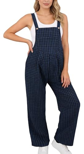 SEAUR Mamma-hängselbyxor Gingham tryck overaller ärmlös vida ben sparkdräkt overall med ficka för graviditet
