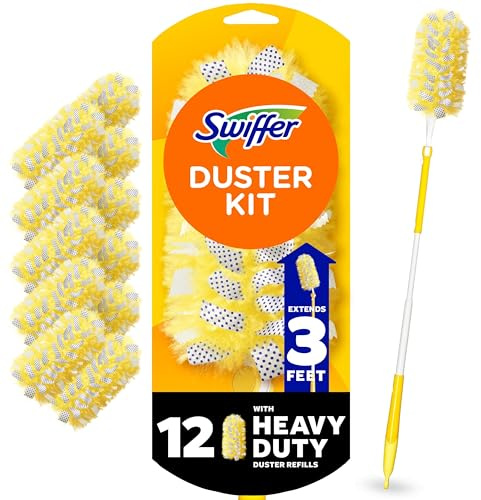 Swiffer Dusters Heavy Duty Extender Handle Starter Kit (1 Handle, 12 Dusters)