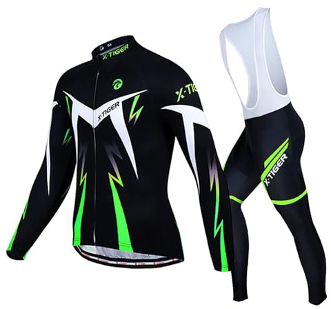 X-TIGER Ciclismo Inverno Termico Vello Completo Giacca Maglia Maniche Lunghe Maglietta Manica da Uomo 5D Gel Pantaloni Lunghi con Pettorina Set di Abbigliamento Ciclista