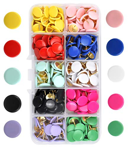 HQdeal 300pcs Vibrant Colorful Push Pins, Plastic Head & Steel Needle, 10 Colors, 1cm/0.39in, Office & Home