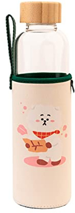 Grupo Erik Borraccia BT21 RJ - Borraccia Vetro 500 ml con Rivestimento in Neoprene e Manico per Bambini, Scuola, Palestra o Attività Sportive | Water Bottle Kawaii: BTS Gadget