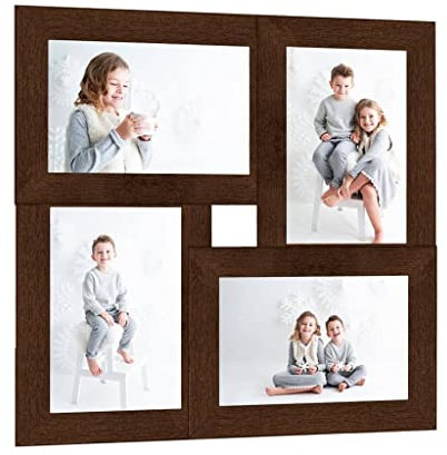 vidaXL Marco de Fotos Collage Fotografía Decoración Adorno Póster Sala de Estar Dormitorio Oficina Foto de 4X(13x18 cm) Marrón Oscuro MDF