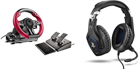 Speedlink TRAILBLAZER Racing Wheel - Volante da gioco per PS3/PS4, Xbox Series X/S/One e PC, nero-rosso & Trust Gaming GXT 488 Forze Cuffie PS4 e PS5 con Licenza Ufficiale PlayStation, Over-Ear